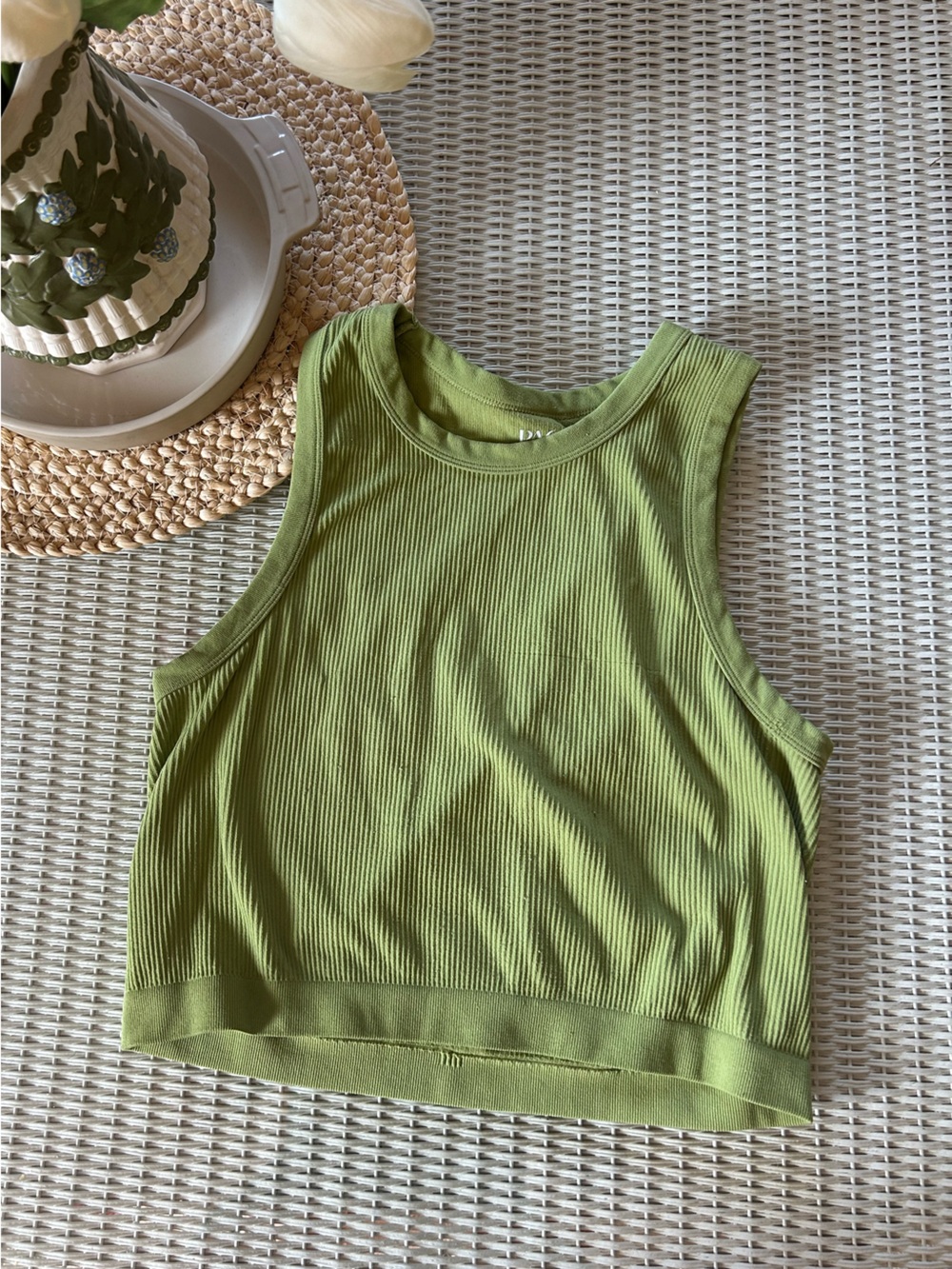 PacSun Light Olive Ribbed Crop Tank